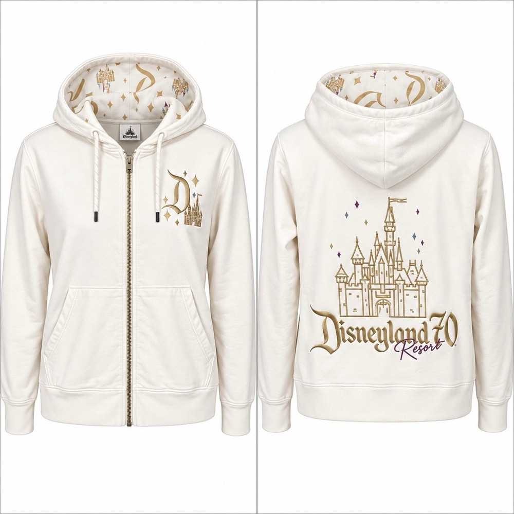 Disneyland Resort 70th Anniversary Gold Embroidered Zip Hooded Jacket Large